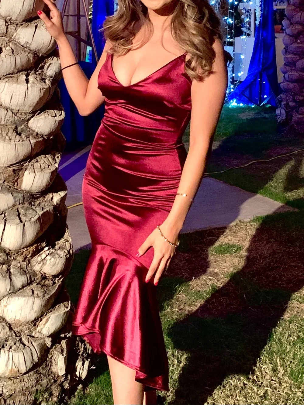 Satin Holiday Home Dress in Deep Wine - Unbranded